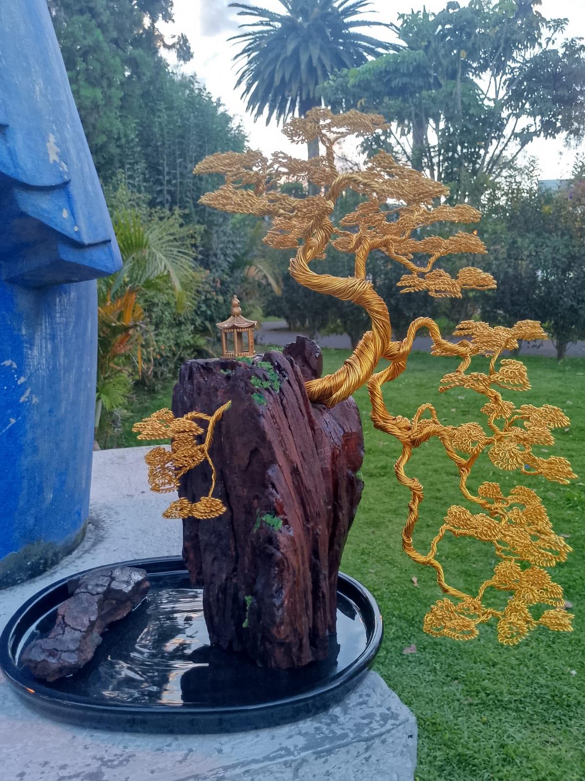 Bonsái de aluminio con ramas en arco rojo al atardecer — Arce Vespertino